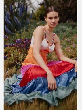 Colorblock Satin Maxi Dress - Multi